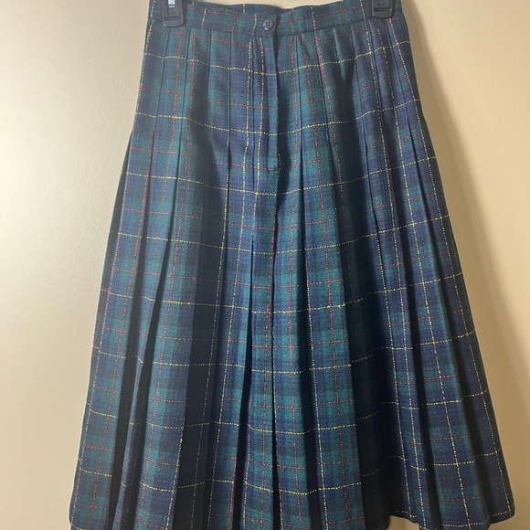 Vintage Wool Blend Pleated Green Scottish Tartan Plaid Skirt 6P Dark Academia - Picture 2 of 11